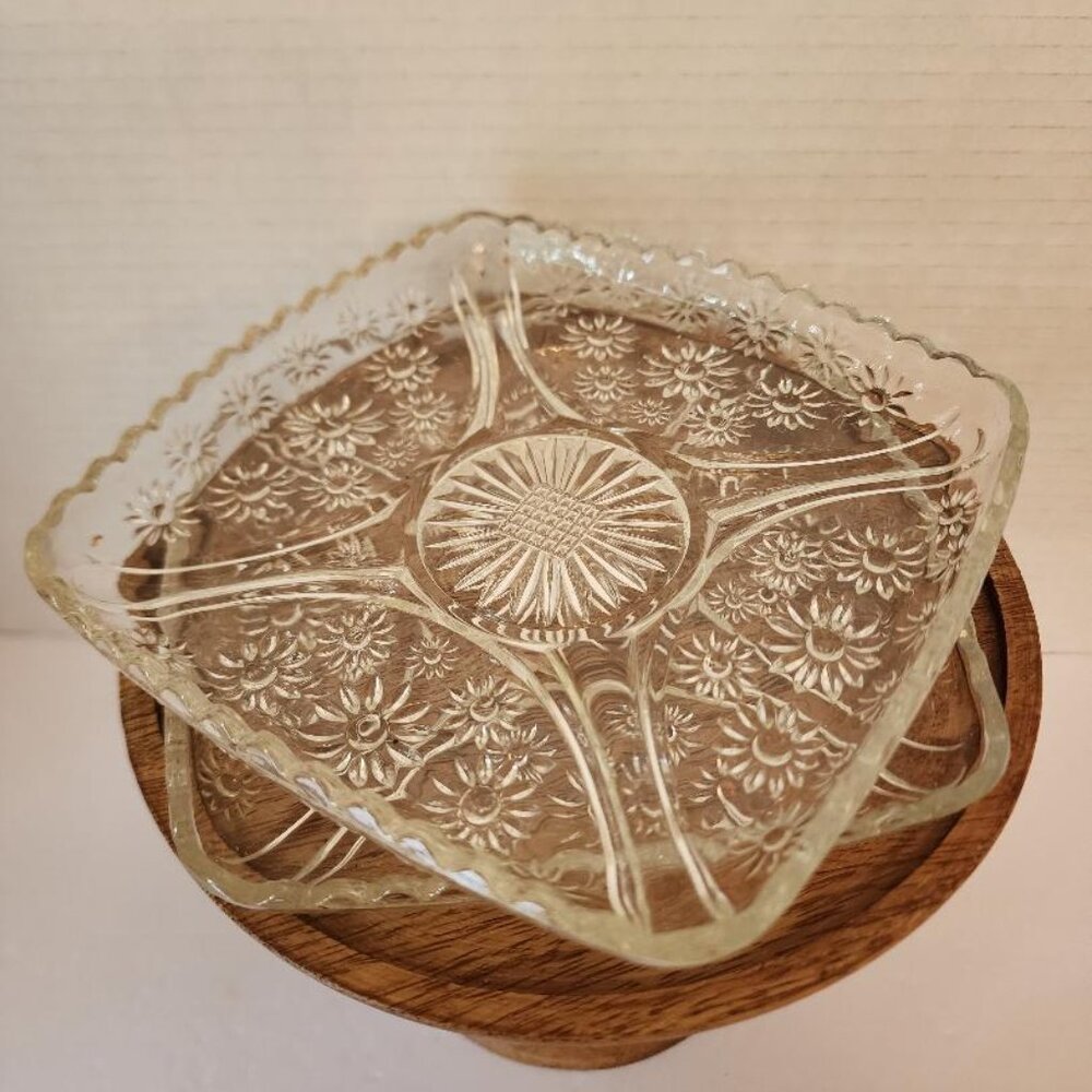 2-Vintage Hazel Atlas Crazy Daisy Square Relish Tray/Lunch/Dessert Plate/Trinket